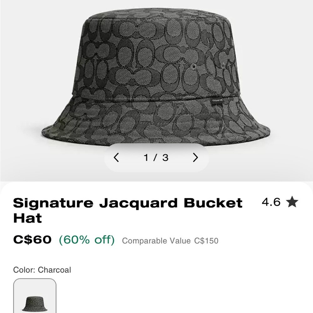 Coach Gray Signature Jacquard Bucket Hat